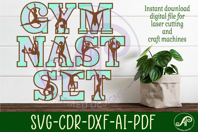 Gymnastics female silhouette letters alphabet set x 55 SVG APInspireddesigns 