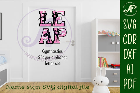 Gymnastics female silhouette letters alphabet set x 55 SVG APInspireddesigns 