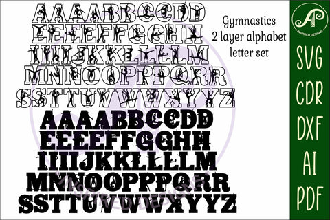 Gymnastics female silhouette letters alphabet set x 55 SVG APInspireddesigns 