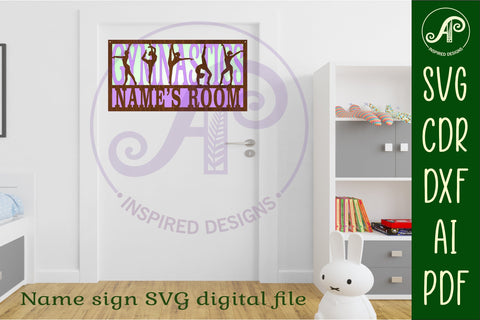 Gymnastics scene name sign SVG 3 layer laser cut SVG APInspireddesigns 