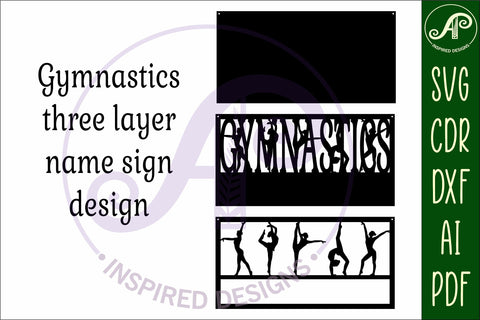 Gymnastics scene name sign SVG 3 layer laser cut SVG APInspireddesigns 