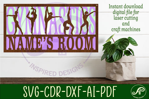 Gymnastics scene name sign SVG 3 layer laser cut SVG APInspireddesigns 