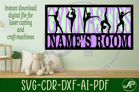 Gymnastics scene name sign SVG 3 layer laser cut SVG APInspireddesigns 