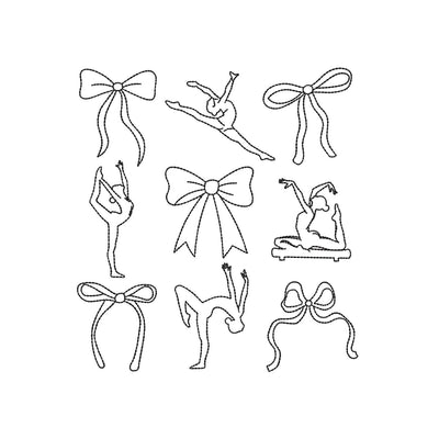 Gymnastics Silhouettes and Bows Line Art Machine Embroidery Design, 4 sizes, Instant Download Embroidery/Applique DESIGNS Nino Nadaraia 