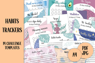 Habits Trackers Template Printable 30 Day Personal Challenge A4 Sheet PDF | Healthy Lifestyle Tracker Breaking Bad Habits | Digital Download Sublimation AnnaViolet_store 