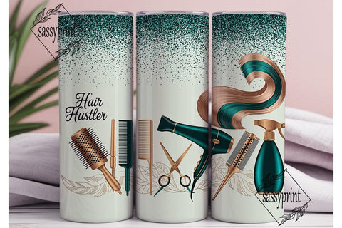 Hair Hustler Teal Gold Tools Tumbler Sublimation sassyprint 