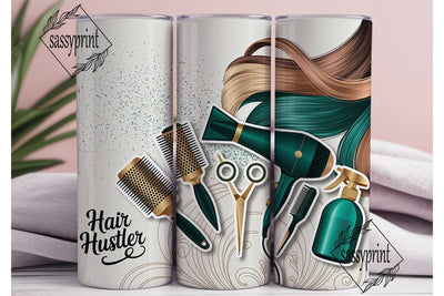 Hair Hustler Teal Gold Tools Tumbler Sublimation sassyprint 
