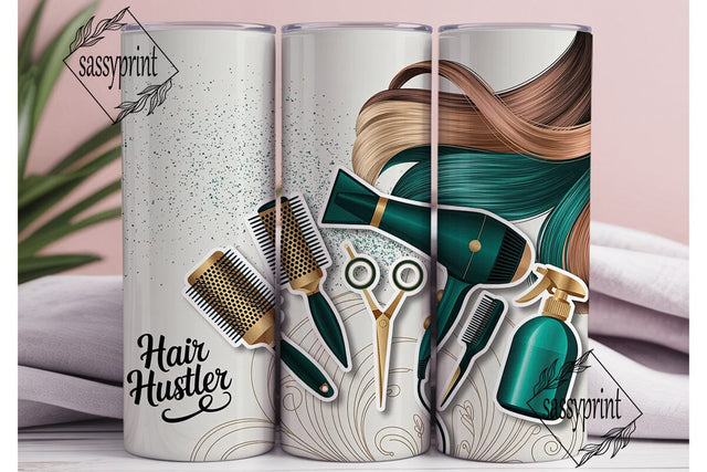 Hair Hustler Teal Gold Tools Tumbler Sublimation sassyprint 