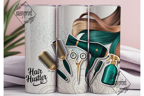 Hair Hustler Teal Gold Tools Tumbler Sublimation sassyprint 