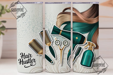 Hair Hustler Teal Gold Tools Tumbler Sublimation sassyprint 