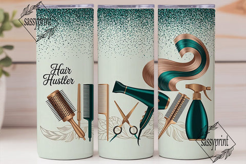 Hair Hustler Teal Gold Tools Tumbler Sublimation sassyprint 