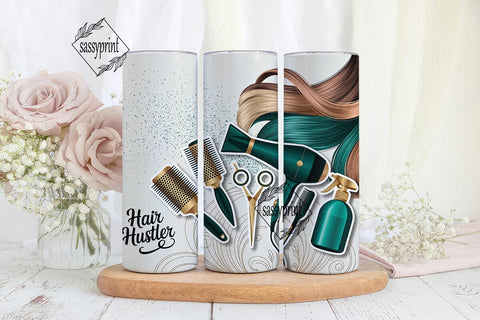 Hair Hustler Teal Gold Tools Tumbler Sublimation sassyprint 