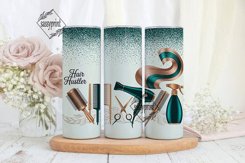 Hair Hustler Teal Gold Tools Tumbler Sublimation sassyprint 