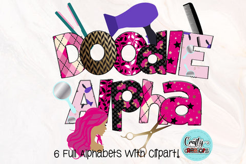 Hair Stylist Doodle Alphabet, Hair Salon Alpha Set PNG Sublimation Crafty Mama Studios 