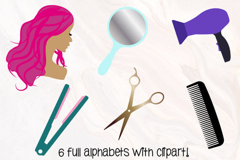 Hair Stylist Doodle Alphabet, Hair Salon Alpha Set PNG Sublimation Crafty Mama Studios 