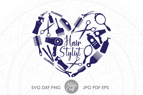 Hair Stylist Heart with hair styling tools SVG Artisan Craft SVG 