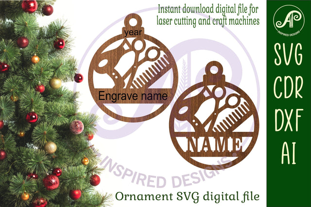 Hairdresser Christmas Ornament SVG laser cut SVG APInspireddesigns 