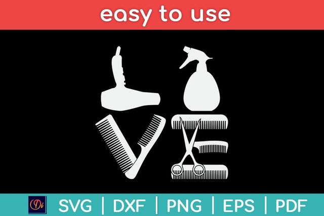 Hairdresser Love Hairdryer Scissors Barber Hair Brush Svg Design SVG artprintfile 