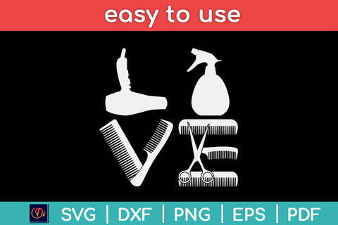 Hairdresser Love Hairdryer Scissors Barber Hair Brush Svg Design SVG artprintfile 