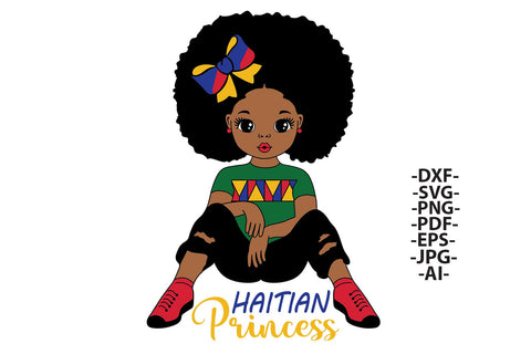 Haitian Princess SVG Bundle of 4 Black Girls with Afro Puffs | Haiti Flag Colors Clipart for Sublimation, PNG for Cricut, DXF, Cultural Pride Set SVG 1uniqueminute 
