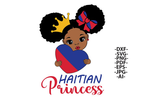 Haitian Princess SVG Bundle of 4 Black Girls with Afro Puffs | Haiti Flag Colors Clipart for Sublimation, PNG for Cricut, DXF, Cultural Pride Set SVG 1uniqueminute 