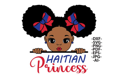 Haitian Princess SVG Peeking Black Girl PNG DXF PDF EPS JPG AI Afro Puffs with Red and Blue Bows Clipart for Cricut Projects and Shirt Designs SVG 1uniqueminute 