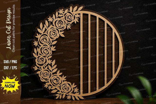 Half Floral Circle Frame Laser Cut SVG Design SVG Regulrcrative 