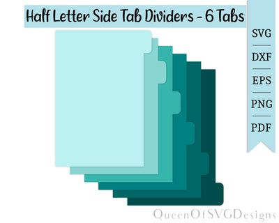 Half-Letter Side Tab Dividers-6 Tabs SVG PNG DXF EPS SVG QueenOfSVGDesigns 