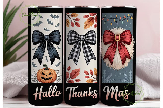 HalloThanksMas 20oz Tumbler Wrap Sublimation PixelChick 