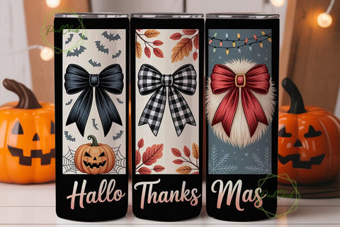 HalloThanksMas 20oz Tumbler Wrap Sublimation PixelChick 