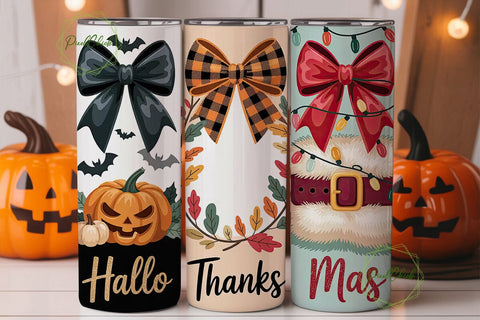HalloThanksMas 20oz Tumbler Wrap Sublimation PixelChick 