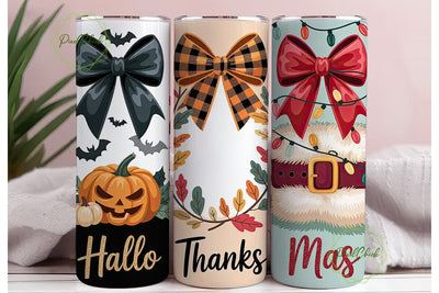 HalloThanksMas 20oz Tumbler Wrap Sublimation PixelChick 