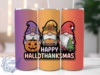 Hallothanksmas 3D Gnome Tumbler, 3D Holiday Wrap, 20oz Sublimation Design, Thanksgiving Christmas Halloween Tumbler, Festive Gnome Drinkware, Seasonal Holiday Wrap, Cute Gnome Design Sublimation ToriDesigns 