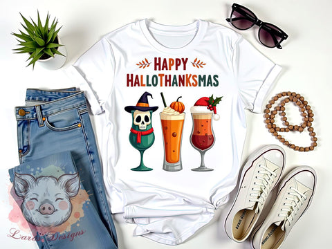 Hallothanksmas PNG, Coffee Lover, Holiday Decor, Sublimation Design, Digital Download, Thanksgiving Christmas, Funny Holiday, Seasonal Gift Sublimation Lara' s Designs 
