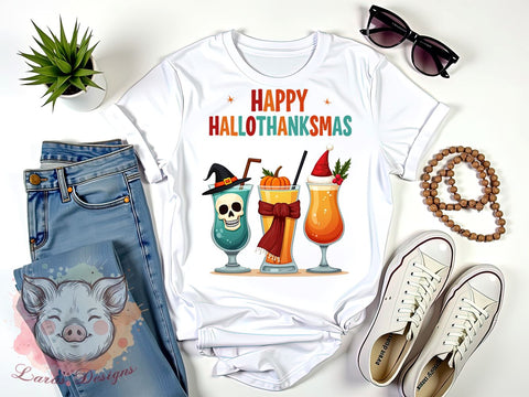 Hallothanksmas PNG, Coffee Lover, Holiday Decor, Sublimation Design, Digital Download, Thanksgiving Christmas, Funny Holiday, Seasonal Gift Sublimation Lara' s Designs 