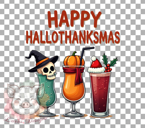 Hallothanksmas PNG, Coffee Lover, Holiday Decor, Sublimation Design, Digital Download, Thanksgiving Christmas, Funny Holiday, Seasonal Gift Sublimation Lara' s Designs 