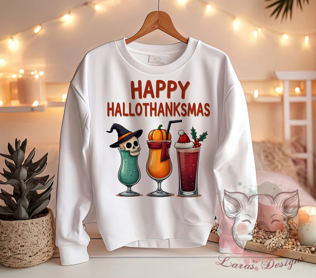 Hallothanksmas PNG, Coffee Lover, Holiday Decor, Sublimation Design, Digital Download, Thanksgiving Christmas, Funny Holiday, Seasonal Gift Sublimation Lara' s Designs 