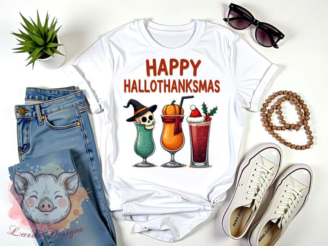 Hallothanksmas PNG, Coffee Lover, Holiday Decor, Sublimation Design, Digital Download, Thanksgiving Christmas, Funny Holiday, Seasonal Gift Sublimation Lara' s Designs 