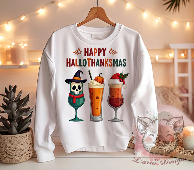 Hallothanksmas PNG, Coffee Lover, Holiday Decor, Sublimation Design, Digital Download, Thanksgiving Christmas, Funny Holiday, Seasonal Gift Sublimation Lara' s Designs 