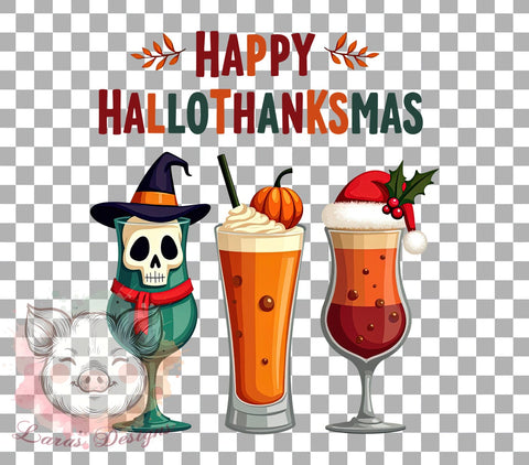 Hallothanksmas PNG, Coffee Lover, Holiday Decor, Sublimation Design, Digital Download, Thanksgiving Christmas, Funny Holiday, Seasonal Gift Sublimation Lara' s Designs 