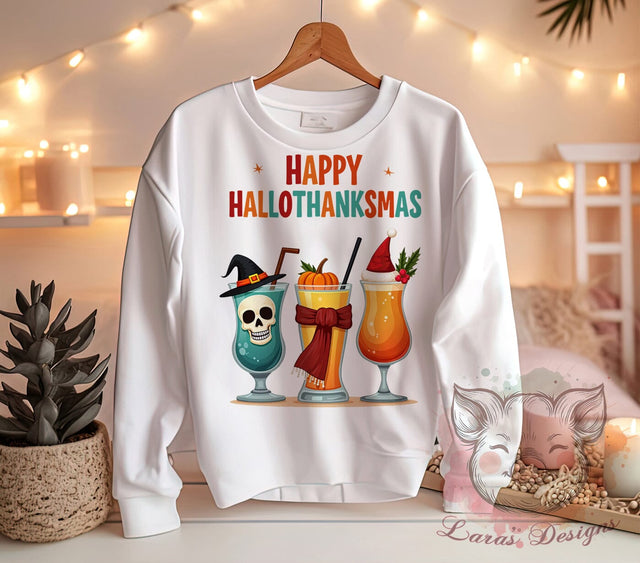 Hallothanksmas PNG, Coffee Lover, Holiday Decor, Sublimation Design, Digital Download, Thanksgiving Christmas, Funny Holiday, Seasonal Gift Sublimation Lara' s Designs 