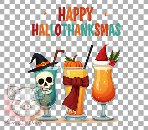Hallothanksmas PNG, Coffee Lover, Holiday Decor, Sublimation Design, Digital Download, Thanksgiving Christmas, Funny Holiday, Seasonal Gift Sublimation Lara' s Designs 