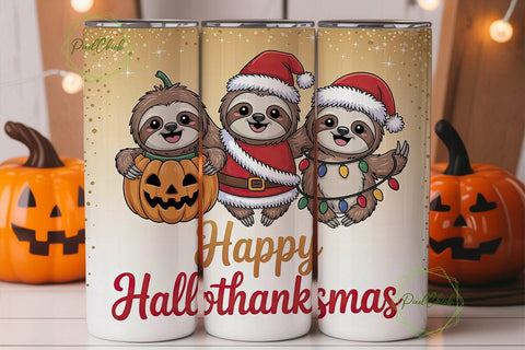 Hallothanksmas Sloth Tumbler Wrap Sublimation PixelChick 