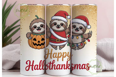 Hallothanksmas Sloth Tumbler Wrap Sublimation PixelChick 