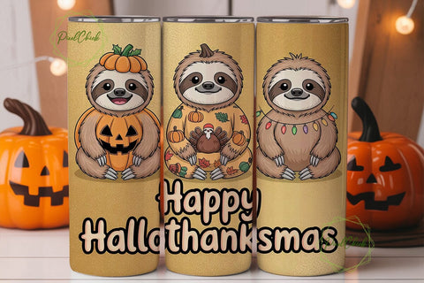 Hallothanksmas Sloth Tumbler Wrap Sublimation PixelChick 