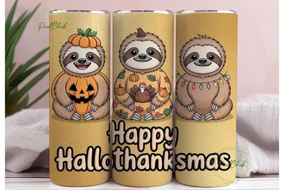 Hallothanksmas Sloth Tumbler Wrap Sublimation PixelChick 