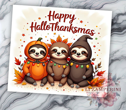 Hallothanksmas Tumbler, Cute Sloth Gift, Sublimation Wrap, Holiday Drinkware, 20oz Tumbler, Fall Decor, Thanksgiving Christmas Sublimation Li Zamperini 