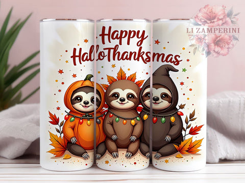 Hallothanksmas Tumbler, Cute Sloth Gift, Sublimation Wrap, Holiday Drinkware, 20oz Tumbler, Fall Decor, Thanksgiving Christmas Sublimation Li Zamperini 