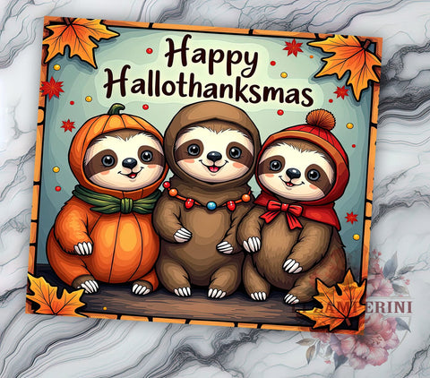 Hallothanksmas Tumbler, Cute Sloth Gift, Sublimation Wrap, Holiday Drinkware, 20oz Tumbler, Fall Decor, Thanksgiving Christmas Sublimation Li Zamperini 