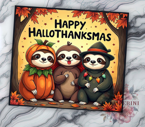 Hallothanksmas Tumbler, Cute Sloth Gift, Sublimation Wrap, Holiday Drinkware, 20oz Tumbler, Fall Decor, Thanksgiving Christmas Sublimation Li Zamperini 